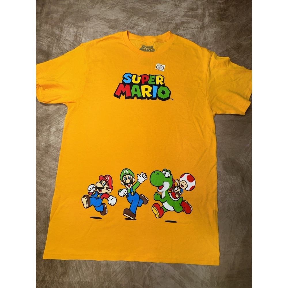 Super Mario Nintendo Graphic T-Shirt Mens Medium Yellow Luigi Yoshi Toad
